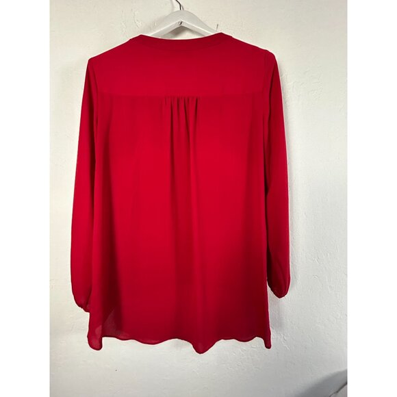 Alfani Womens Red Layered Chiffon Blouse Tunic Embellished Neck Size 8 Career - Picture 2 of 9